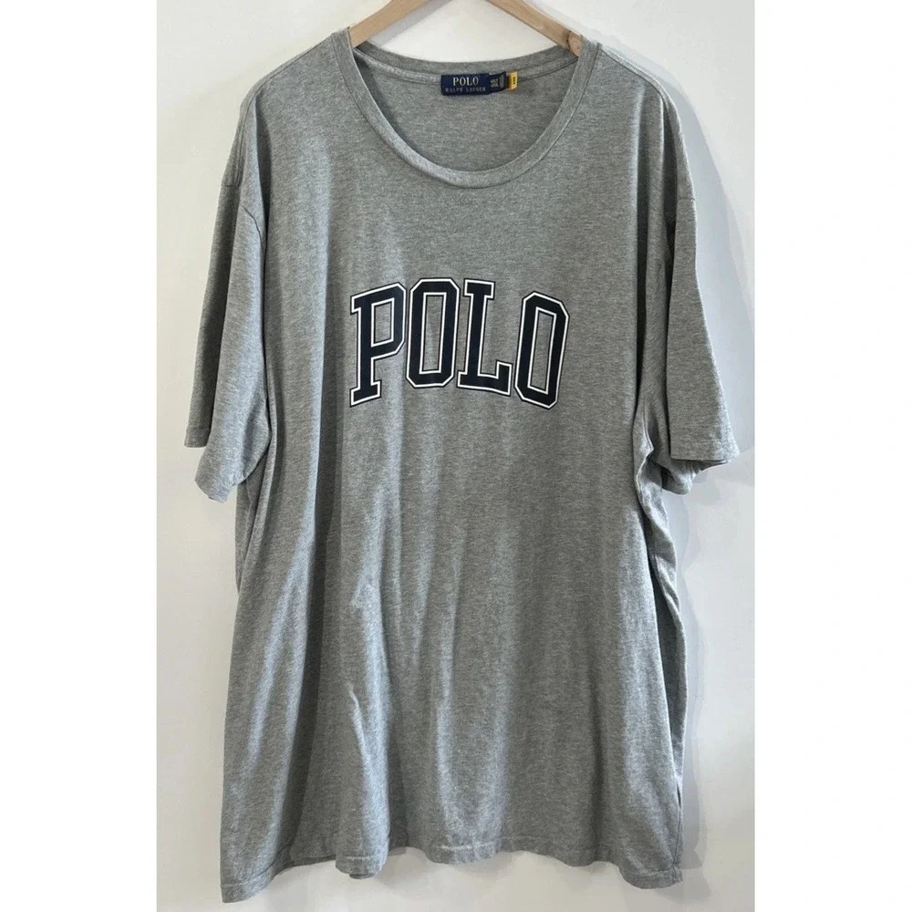 Mens Polo Ralph Lauren Spell Out Polo T Shirt Logo Causal Crew Neck Gray Sz 4XLT